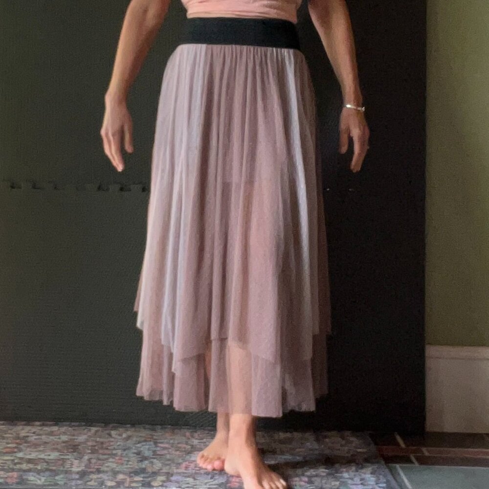 Free People midi/maxi skirt XS, multilayered, translucent with opaque mini-slip.